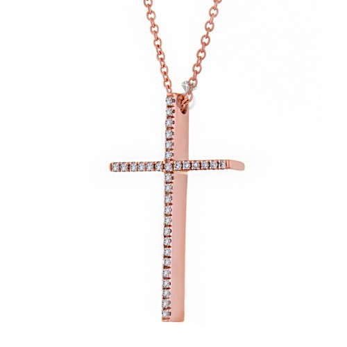 Γυναικείος Σταυρός Με αλυσίδα , Χρυσός 18κ Με Διαμάντια